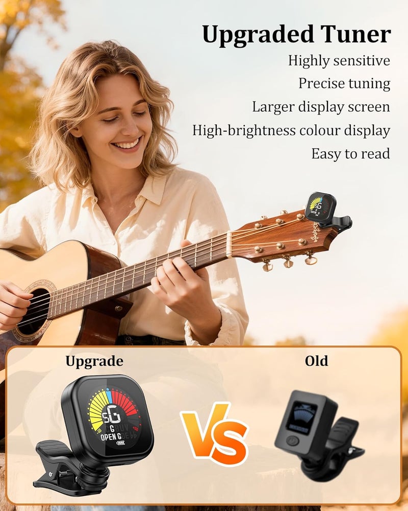 NewBee Guitar Tuner Clip-On Rechargeable with Color Screen 360° Rotatable Acoustic Chromatic Open Tuning for Guitar, Bass, Ukulele, Violin, Cello(Black, 1 Pack) - Image 2